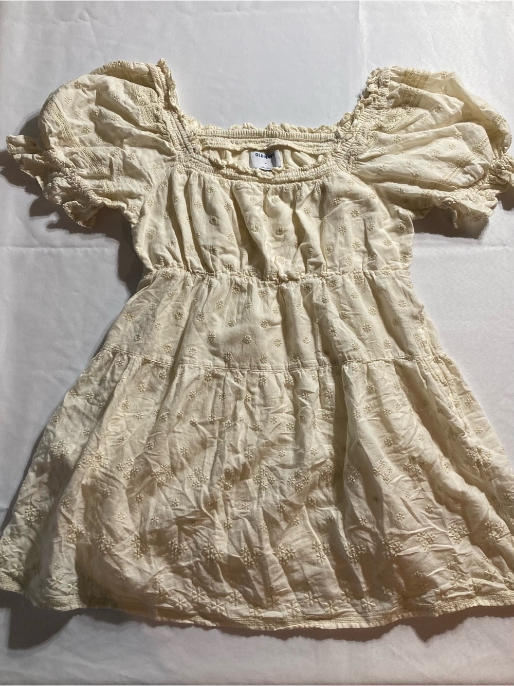 Old Navy Cream Eyelet Puff-Sleeve Mini Dress